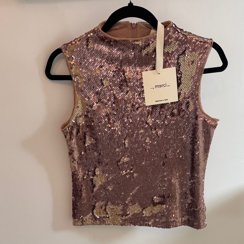 Sequin Sleeveless Top - Gold and Brown